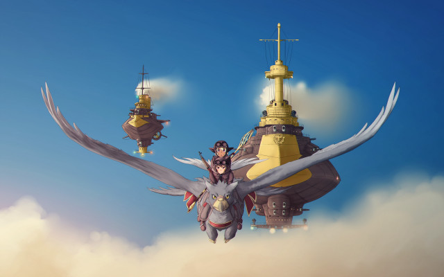 Birds clocktower fantasy matte ghibli free wallpaper - medium preview image