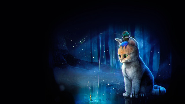 Cat hat fish forest light free wallpaper - medium preview image