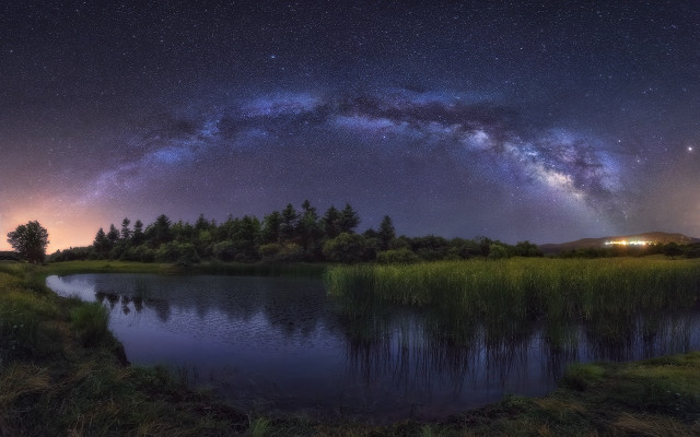 Night sky stars lake trees #3 free wallpaper - medium preview image