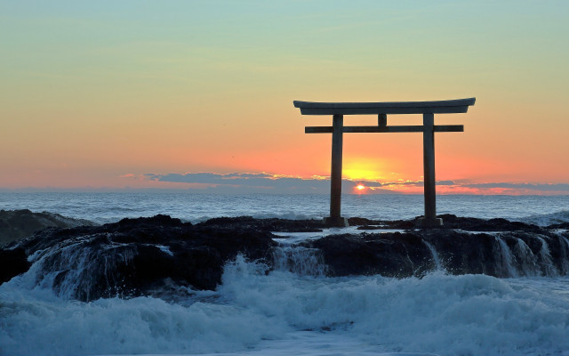 Tori floating ocean sunset waves free wallpaper - medium preview image