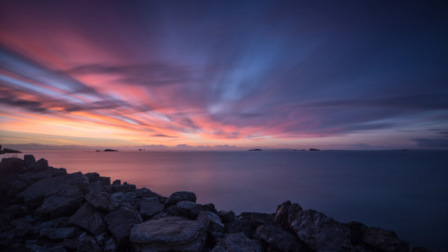 Sunset water rocks clouds mountain #2 free wallpaper - medium preview image