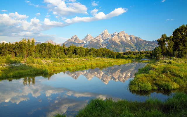 River mountain forests grass landscape free wallpaper - medium preview image