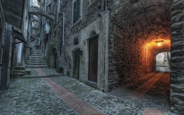 Narrow alley stone building light free wallpaper - medium preview image