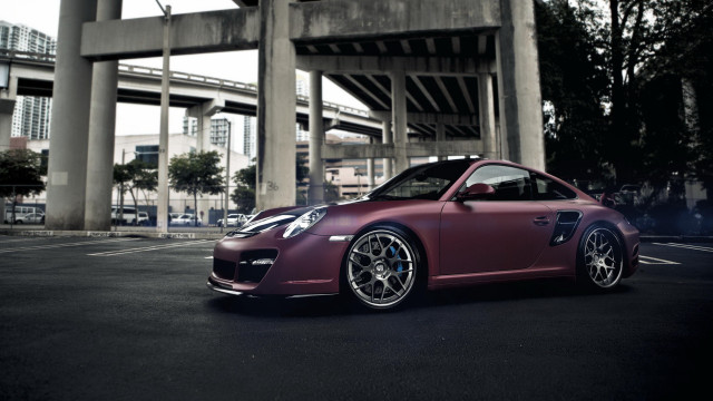 Purple sports car bridge building free wallpaper - medium preview image
