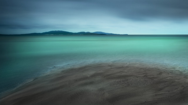 Beach water mountain cloudy sand free wallpaper - medium preview image