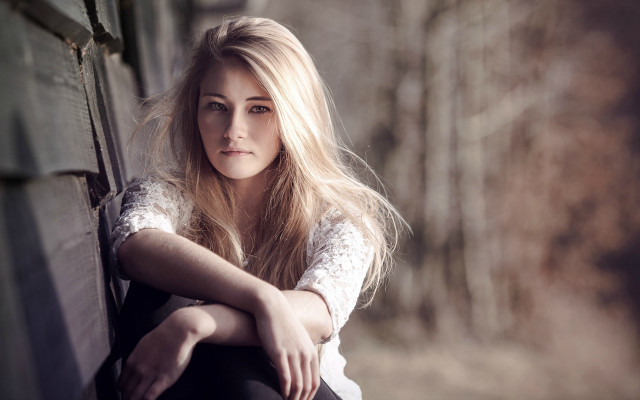 Woman portrait forest blonde serious free wallpaper - medium preview image