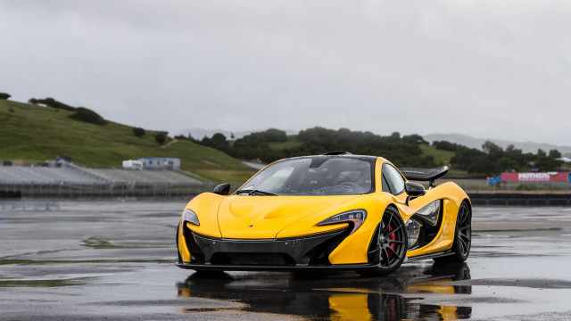Yellow sports car wet road #3 free wallpaper - medium preview image