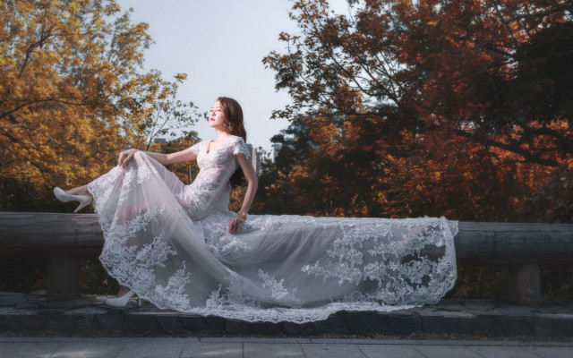 Woman white dress park autumn free wallpaper - medium preview image