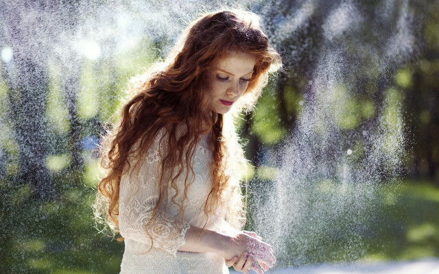 Woman white dress spraying water free wallpaper - medium preview image
