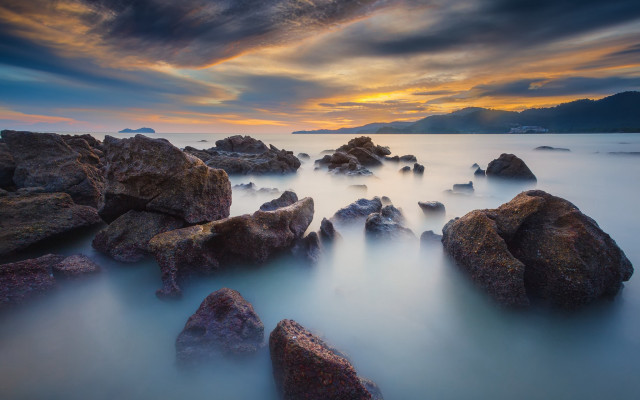 Mystical rocks sunset mountain reflection free wallpaper - medium preview image