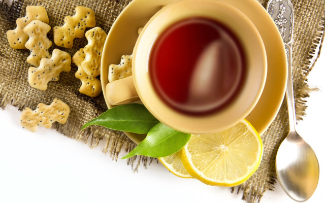 Tea lemon cookies spoon tablecloth free wallpaper - medium preview image