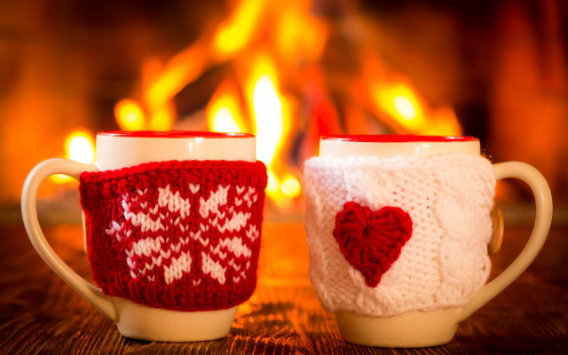 Knitted cups fireplace winter autumn free wallpaper - medium preview image