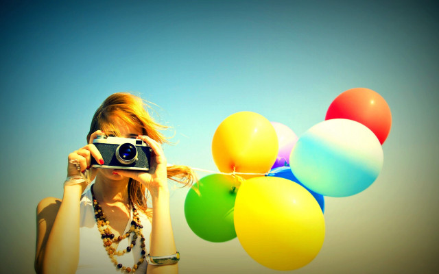 Woman balloons camera art photography free wallpaper - medium preview image