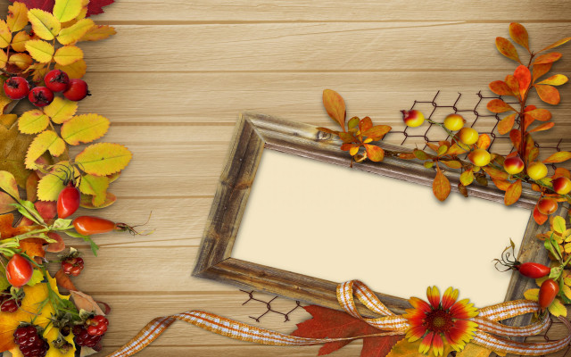 Autumn leaves berries folk art free wallpaper - medium preview image