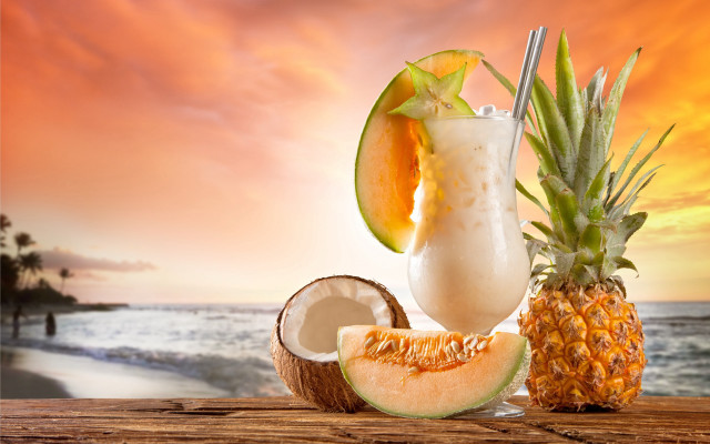 Pineapple drink ocean sunset beach free wallpaper - medium preview image