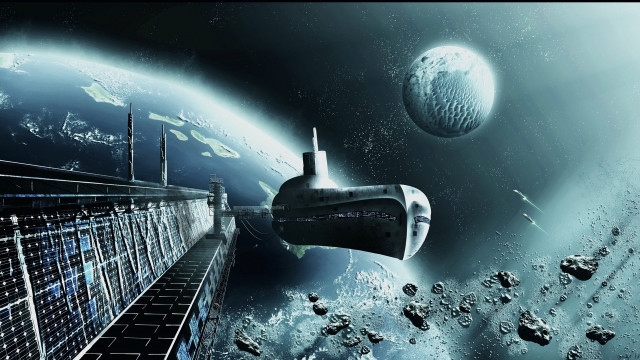 Space station planet ship aurora free wallpaper - medium preview image