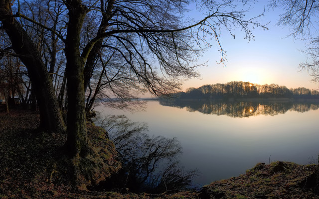 Lake tree autumn sunset mountain free wallpaper - medium preview image