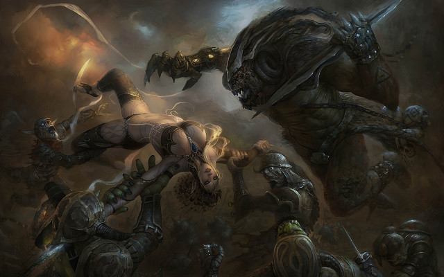 Battle giant creature demon fantasy free wallpaper - medium preview image
