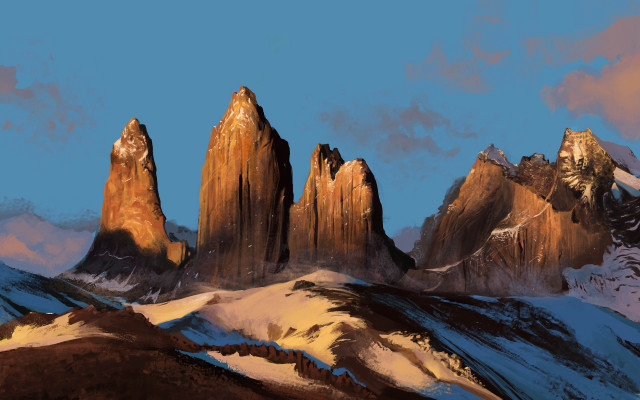 Mountain range snowy cliffs blue free wallpaper - medium preview image