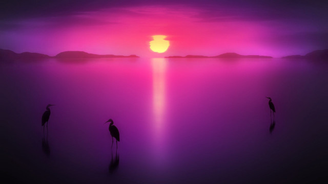 Birds mountains sunset mystical sky free wallpaper - medium preview image