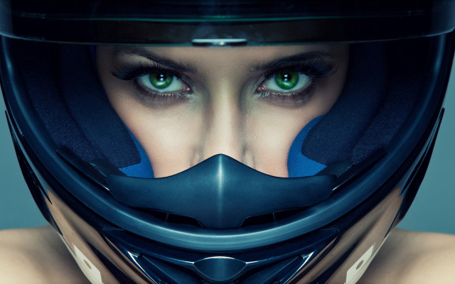 Woman green eyes motorcycle helmet free wallpaper - medium preview image