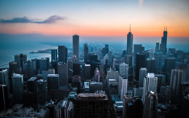 City skyline sunset water bridge free wallpaper - medium preview image