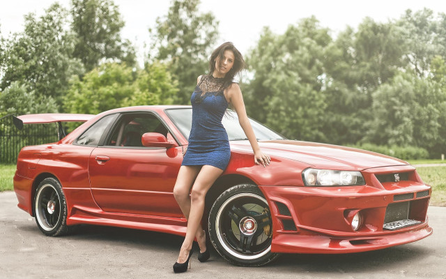 Woman redcar driveway trees fence free wallpaper - medium preview image