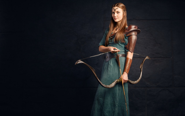 Woman green dress archer fantasy free wallpaper - medium preview image