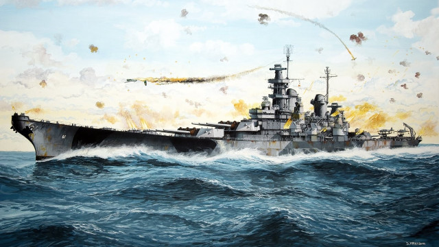 Battleship ocean plane flying overhead free wallpaper - medium preview image