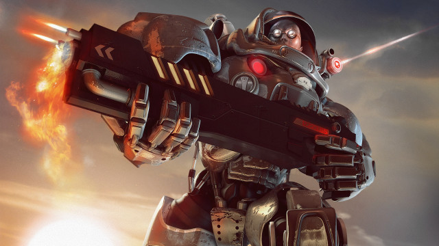 Mass effect robot fireball battle free wallpaper - medium preview image