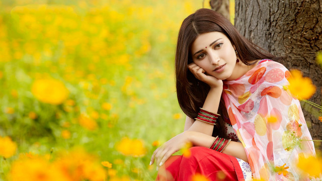 Woman flower field autumn blurry free wallpaper - medium preview image