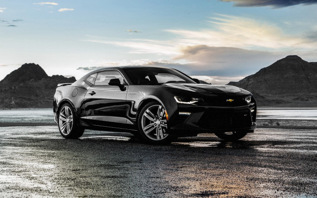 Black chevrolet camaro mountains cloudy free wallpaper - medium preview image
