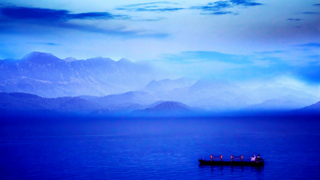 Boat water cloudy sky mountains #7 free wallpaper - medium preview image