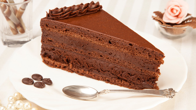 Chocolate cake plate spoon water free wallpaper - medium preview image