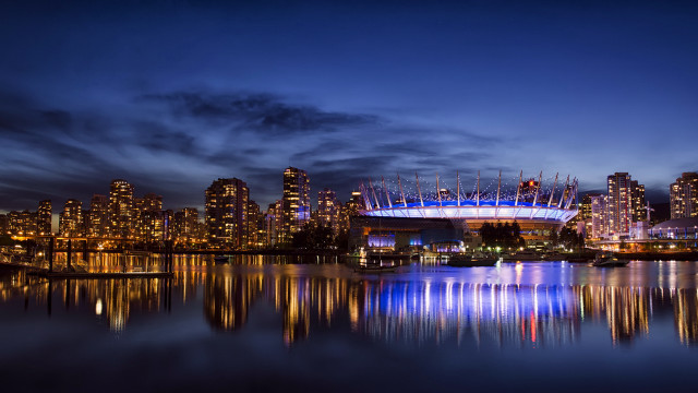 Vancouver stadium cityscape reflection night free wallpaper - medium preview image