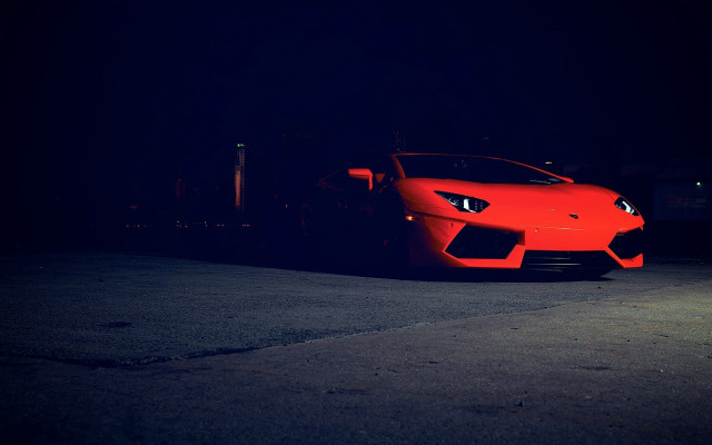 Red sports car night parking #6 free wallpaper - medium preview image