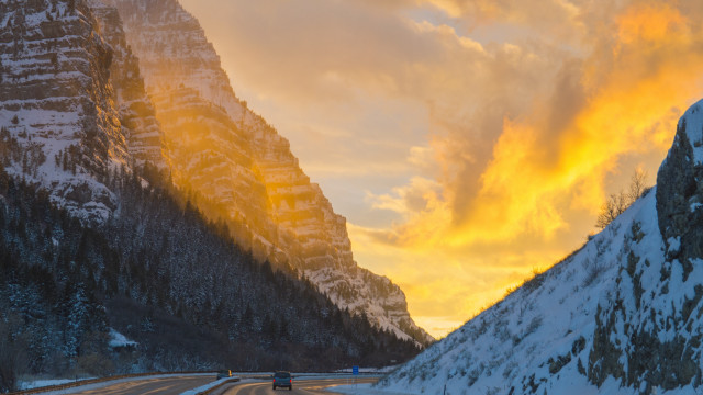 Mountain road sunset car forest free wallpaper - medium preview image