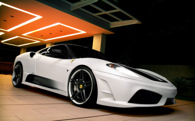 White sports car neon garage free wallpaper - medium preview image
