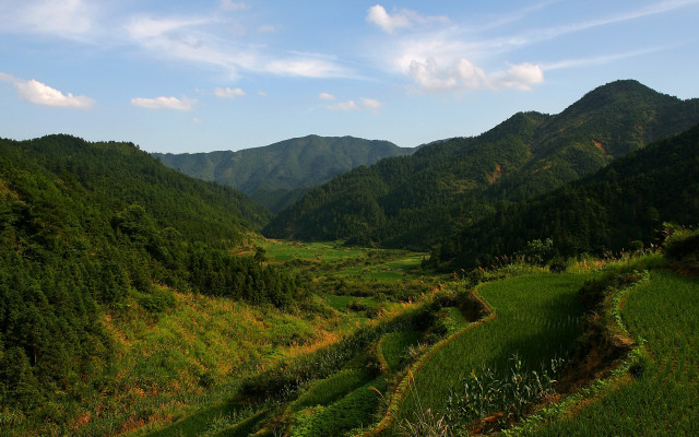 Valley green field mountains clouds free wallpaper - medium preview image