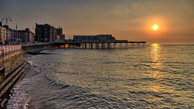 Pier sunset cityscape bridge mountain free wallpaper - medium preview image