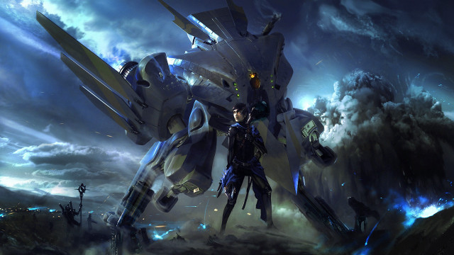 Futuristic man robot clouds sky free wallpaper - medium preview image
