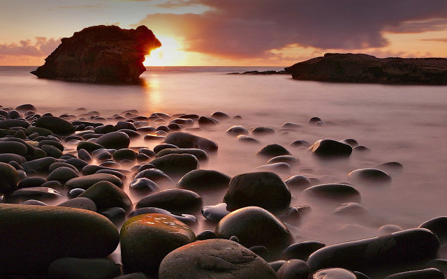 Rocky beach sunset mountain clouds #2 free wallpaper - medium preview image