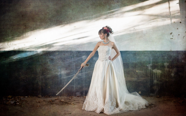 Wedding dress woman sword beach free wallpaper - medium preview image