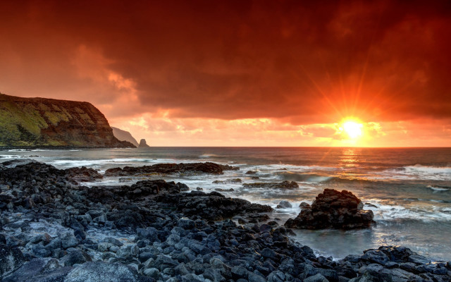 Sunset ocean rocks water lighthouse free wallpaper - medium preview image