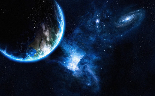 Blue planet starry sky aurora free wallpaper - medium preview image