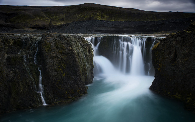 Waterfall mountain bodywater rock sky free wallpaper - medium preview image