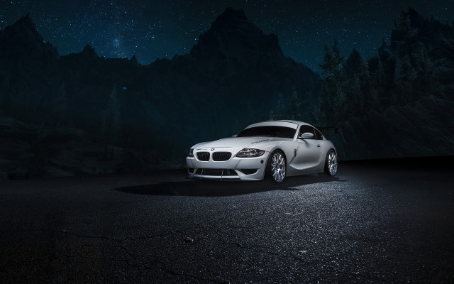 White car night mountains starry free wallpaper - medium preview image