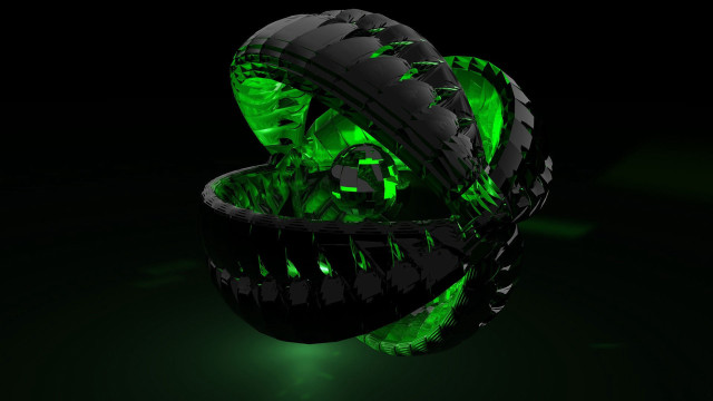 Green tire skull reflection glowing free wallpaper - medium preview image