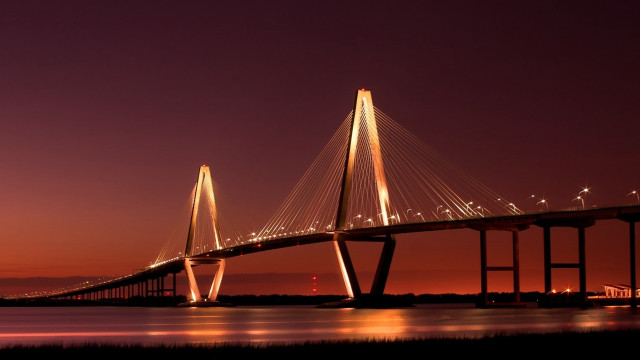 Bridge night lights redsky reflection free wallpaper - medium preview image