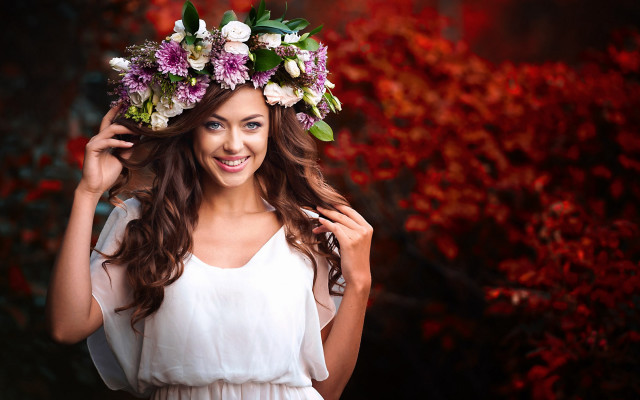 Woman flower crown tree red free wallpaper - medium preview image
